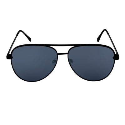 KEY - Oversize Large Flat Lens Metal Aviator Sunglasses Black Silver Mirror - Morspecs M1040-7