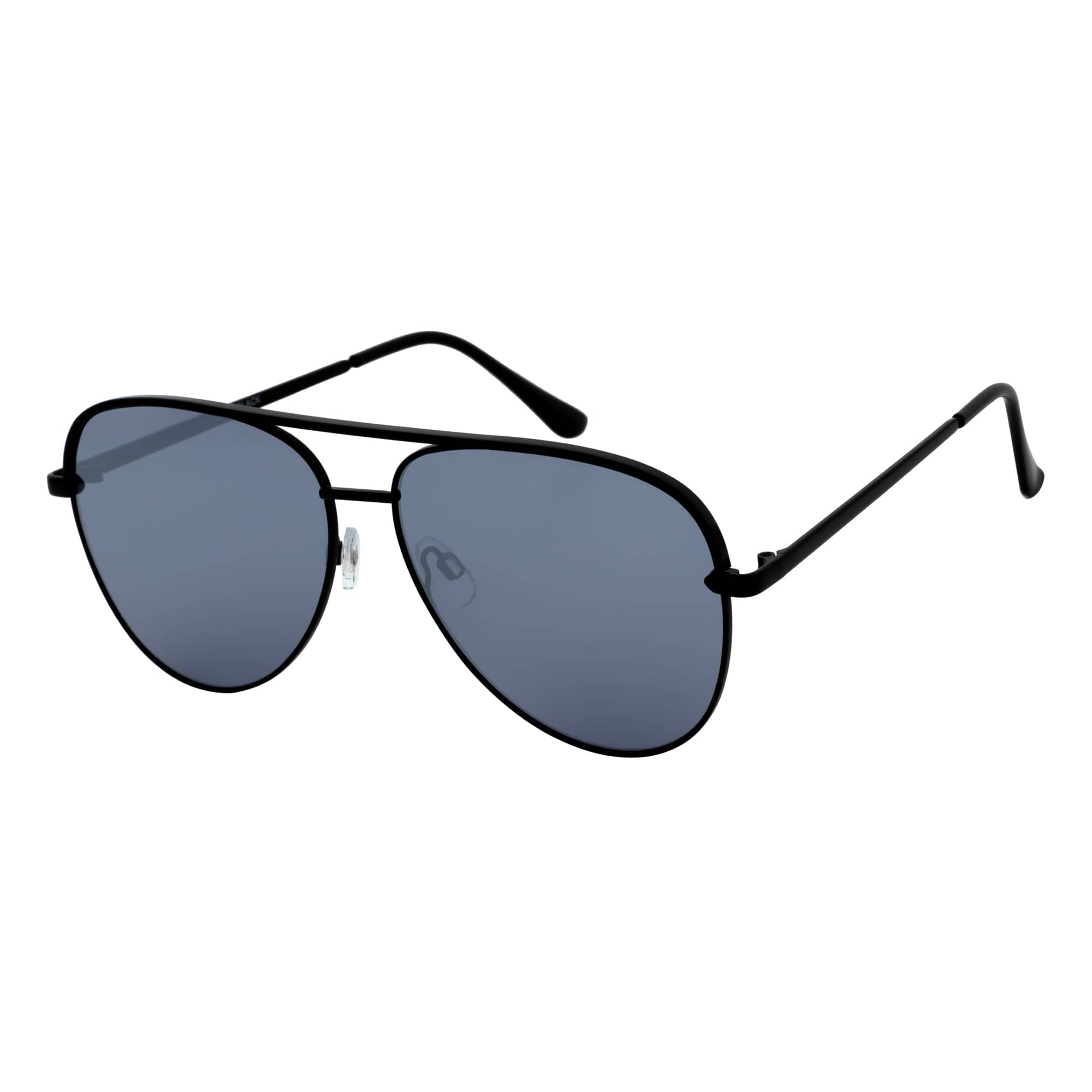 KEY - Oversize Large Flat Lens Metal Aviator Sunglasses Black Silver Mirror