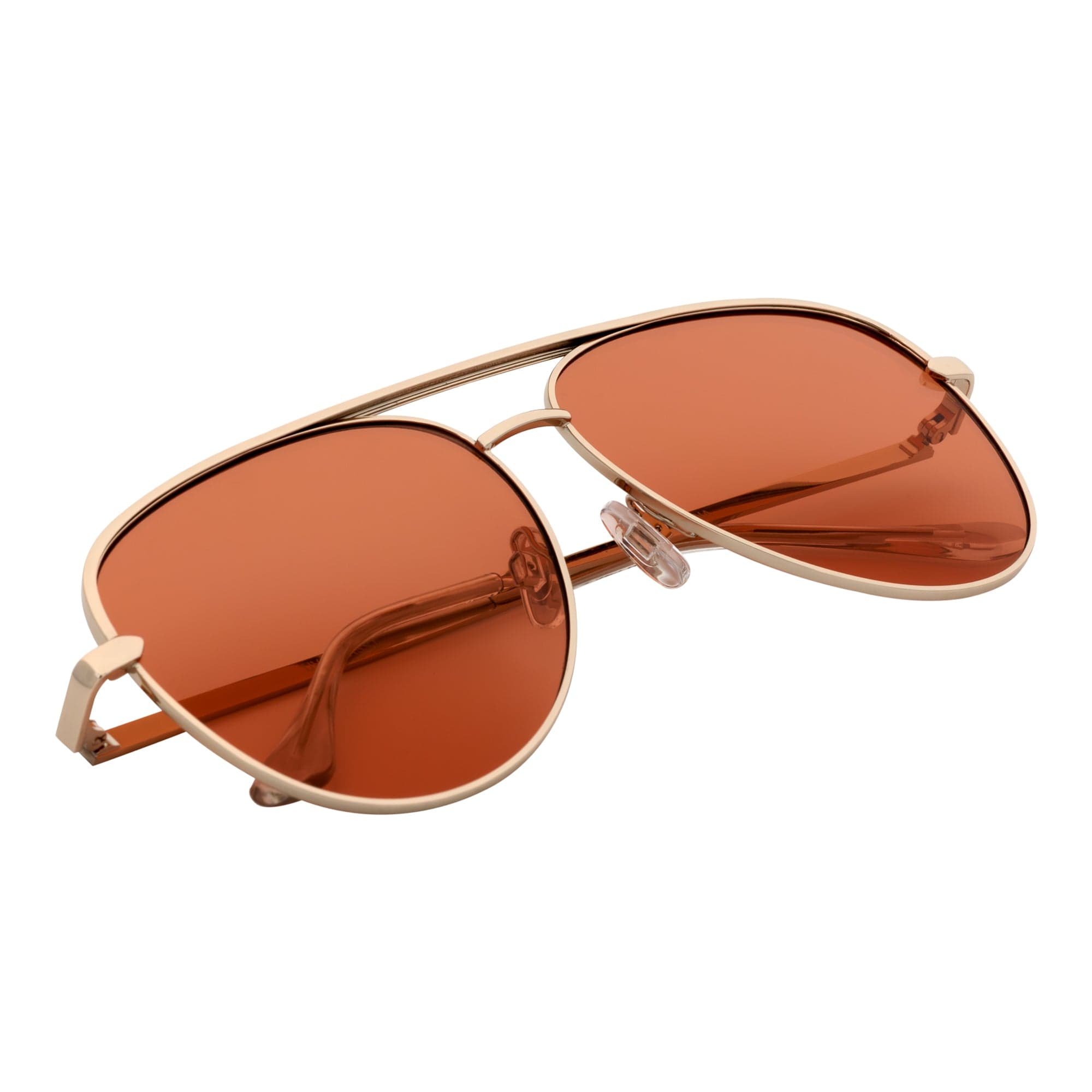 KEY - Oversize Large Flat Lens Metal Aviator Sunglasses Gold Peach Tint