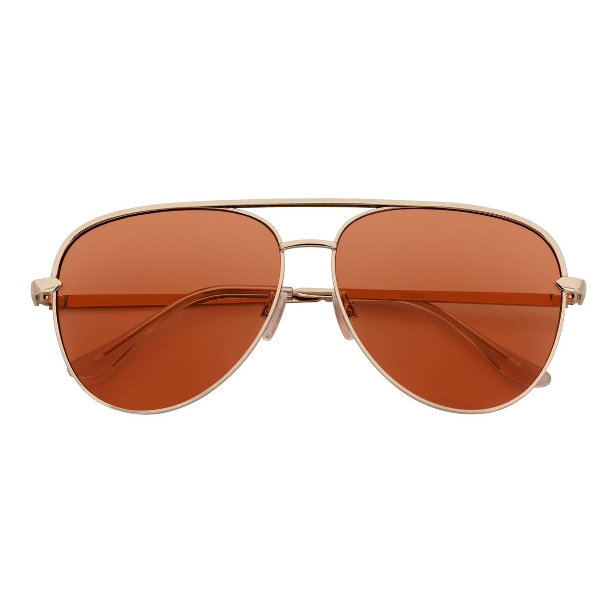 KEY - Oversize Large Flat Lens Metal Aviator Sunglasses Gold Peach Tint