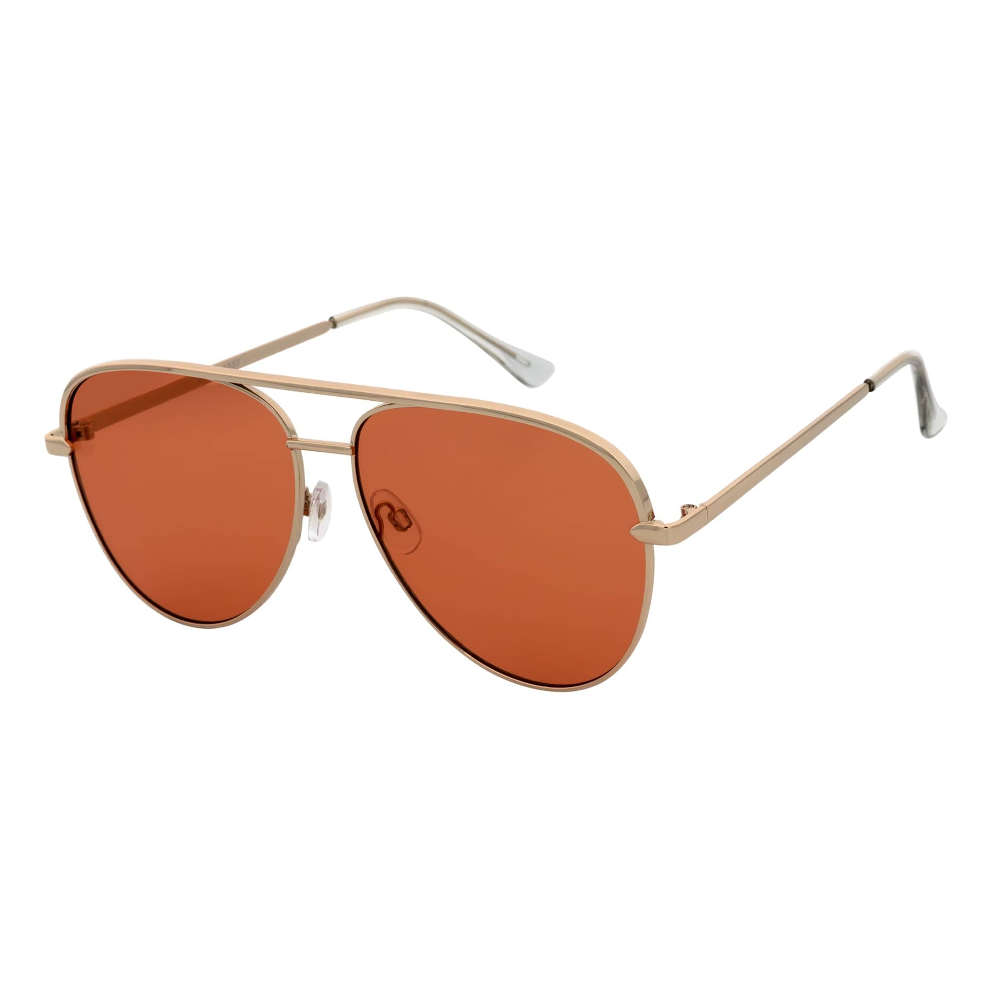 KEY - Oversize Large Flat Lens Metal Aviator Sunglasses Gold Peach Tint