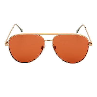 KEY - Oversize Large Flat Lens Metal Aviator Sunglasses Gold Peach Tint