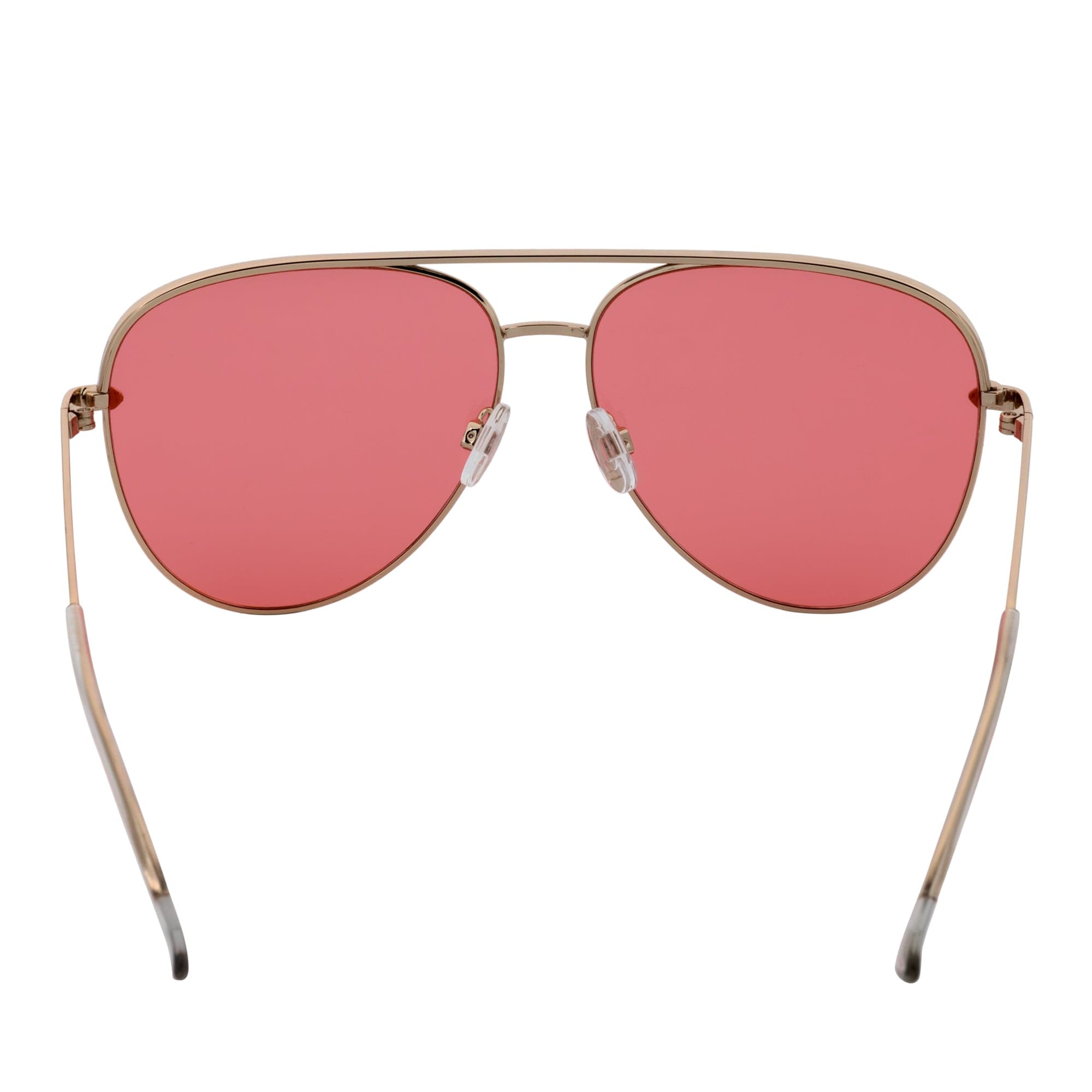 KEY - Oversize Large Flat Lens Metal Aviator Sunglasses Gold Pink Tint