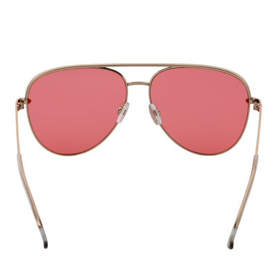KEY - Oversize Large Flat Lens Metal Aviator Sunglasses Gold Pink Tint