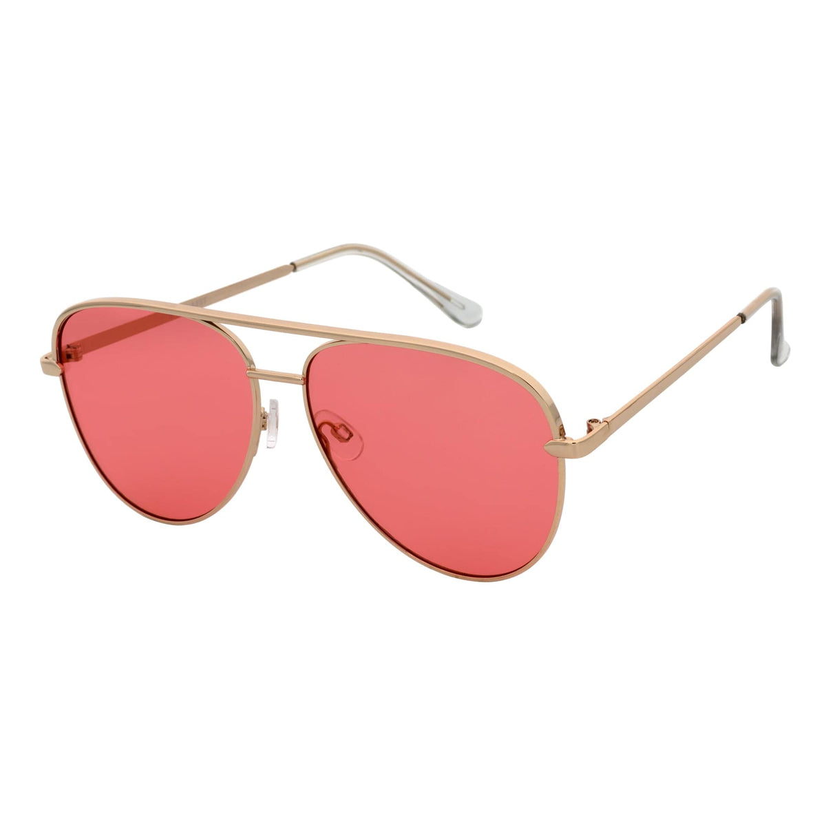 KEY - Oversize Large Flat Lens Metal Aviator Sunglasses Gold Pink Tint