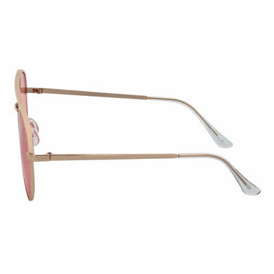 KEY - Oversize Large Flat Lens Metal Aviator Sunglasses Gold Pink Tint