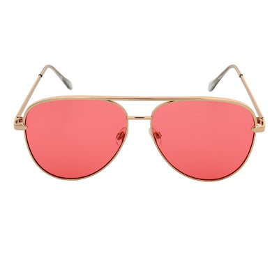 KEY - Oversize Large Flat Lens Metal Aviator Sunglasses Gold Pink Tint
