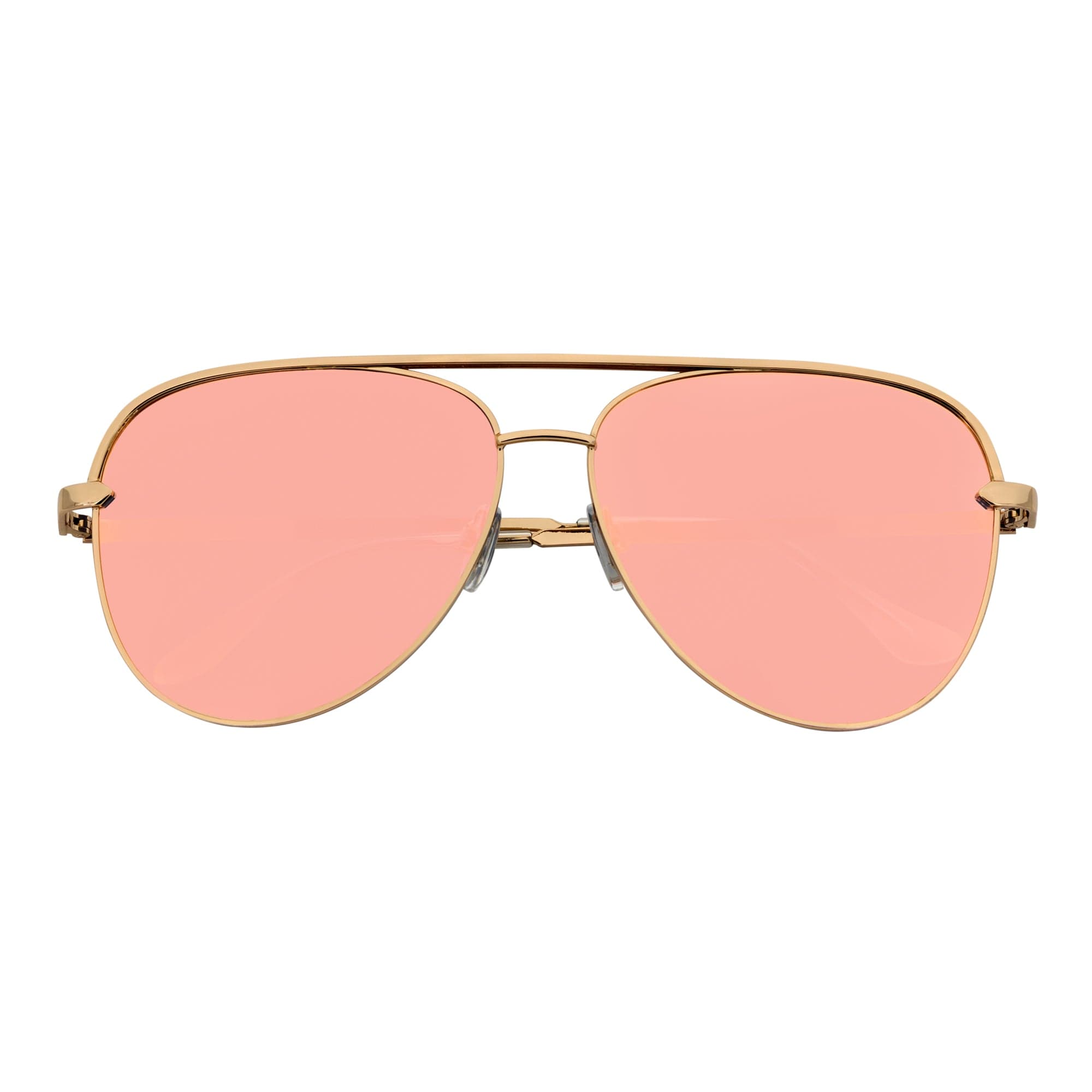 KEY - Oversize Large Flat Lens Metal Aviator Sunglasses Gold Rose Pink Mirror