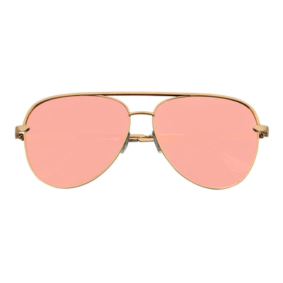 KEY - Oversize Large Flat Lens Metal Aviator Sunglasses Gold Rose Pink Mirror