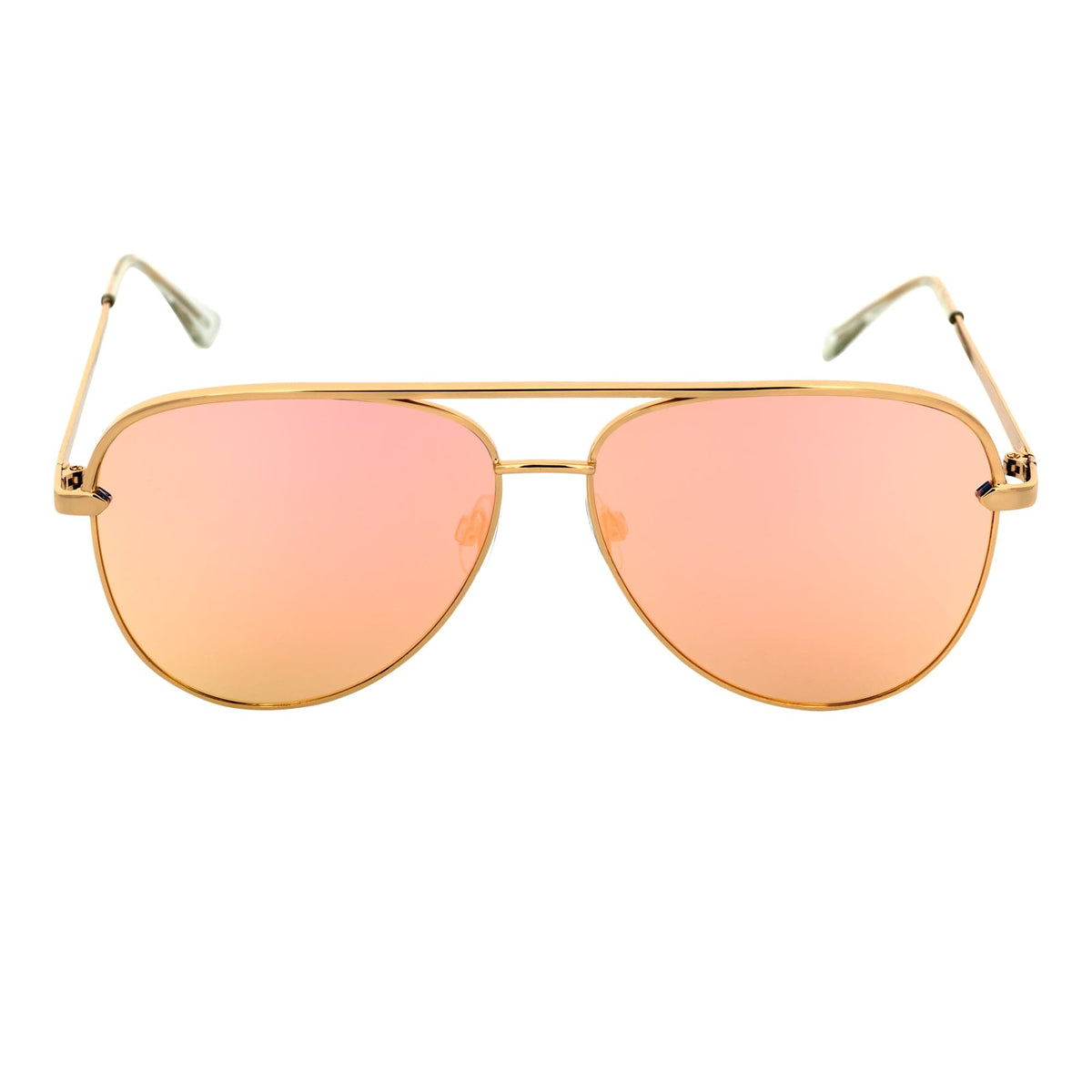 KEY - Oversize Large Flat Lens Metal Aviator Sunglasses Gold Rose Pink Mirror
