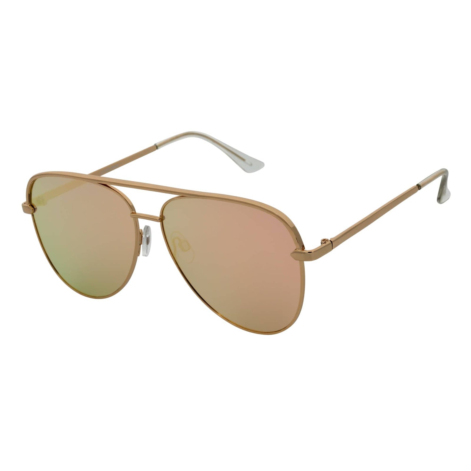 KEY - Oversize Large Flat Lens Metal Aviator Sunglasses Gold Rose Pink Mirror