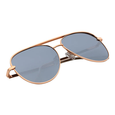 KEY - Oversize Large Flat Lens Metal Aviator Sunglasses Gold Silver Mirror
