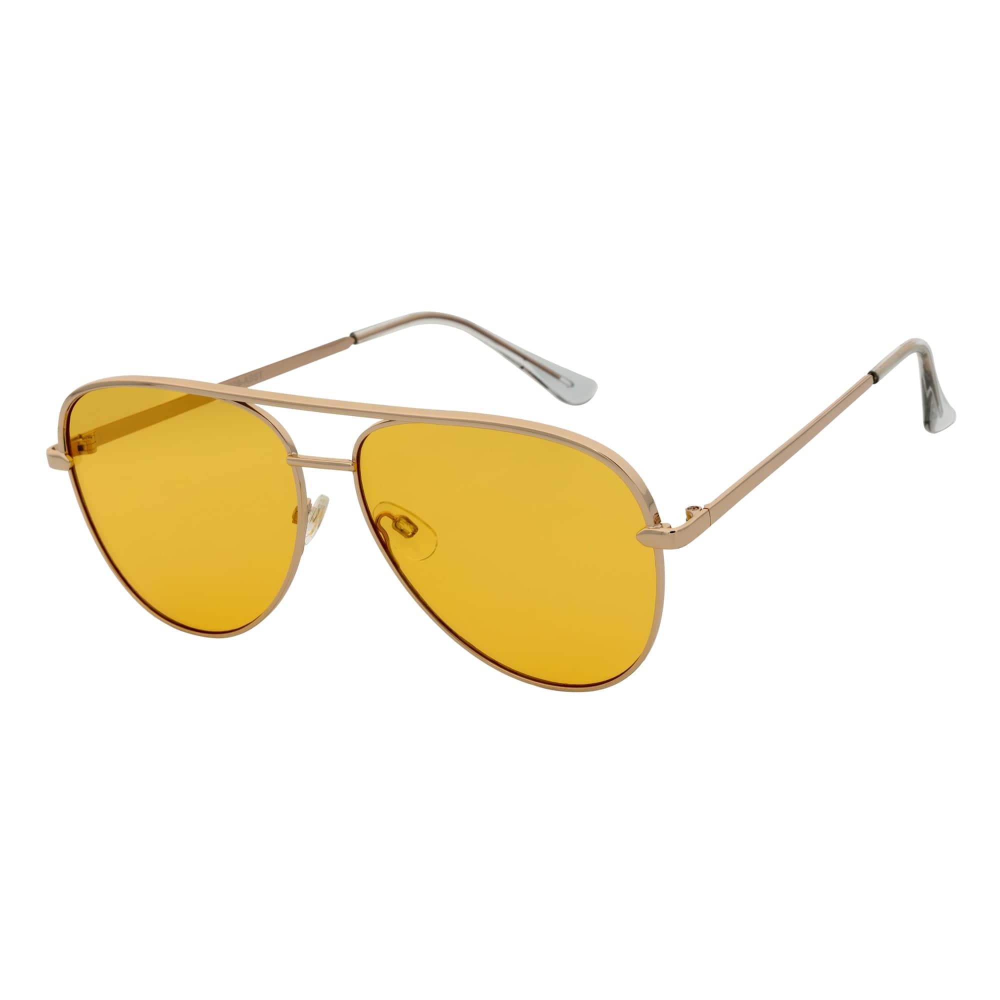 KEY - Oversize Large Flat Lens Metal Aviator Sunglasses Gold Yellow Lens