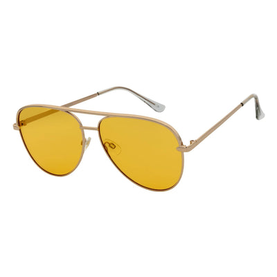 KEY - Oversize Large Flat Lens Metal Aviator Sunglasses Gold Yellow Lens