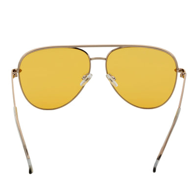 KEY - Oversize Large Flat Lens Metal Aviator Sunglasses Gold Yellow Lens