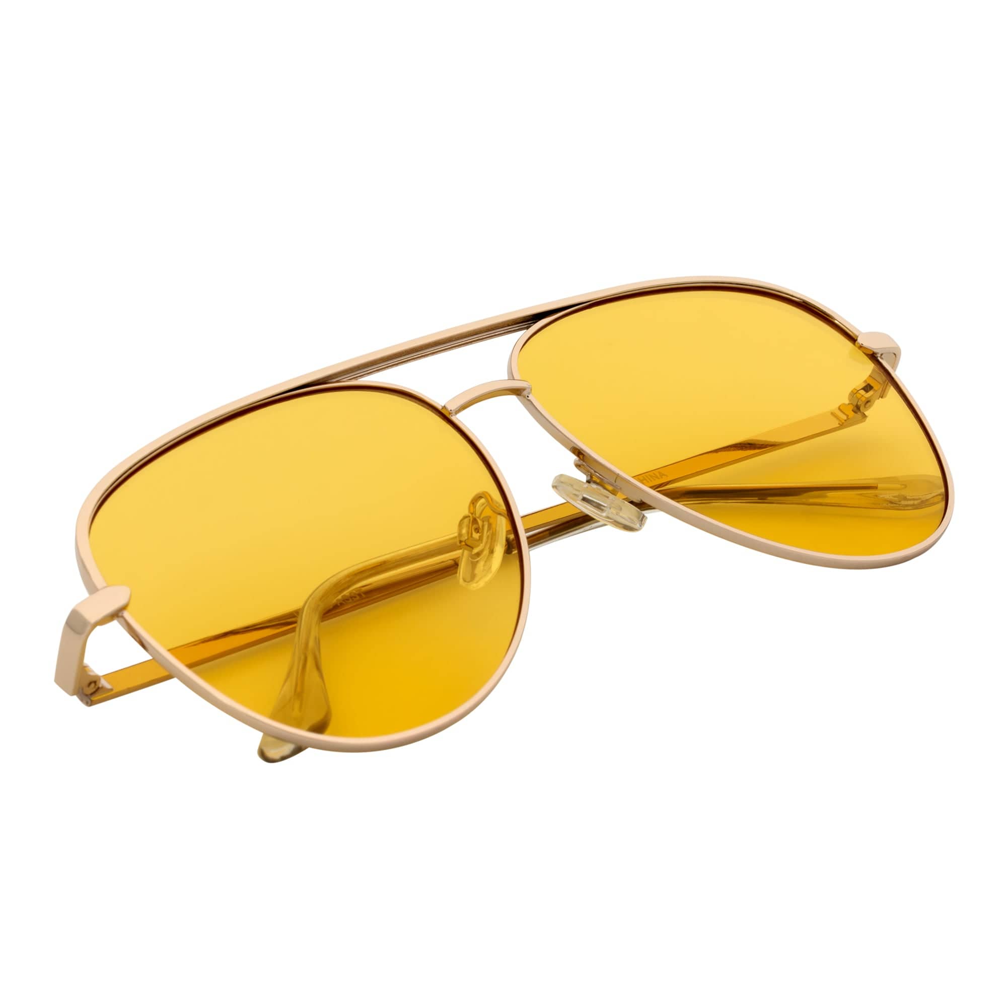 KEY - Oversize Large Flat Lens Metal Aviator Sunglasses Gold Yellow Lens