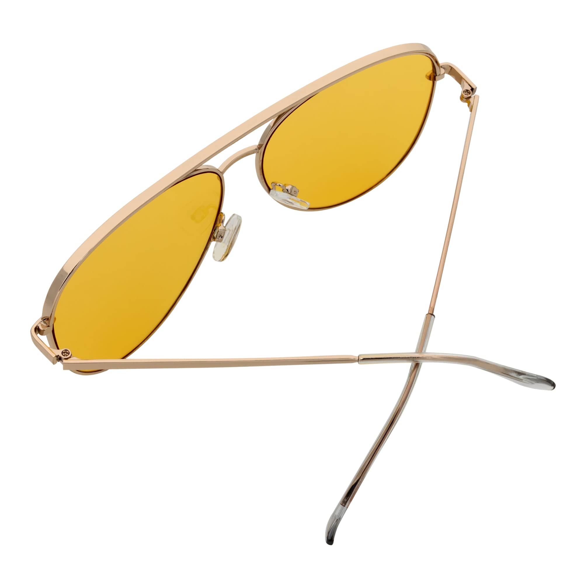 KEY - Oversize Large Flat Lens Metal Aviator Sunglasses Gold Yellow Lens
