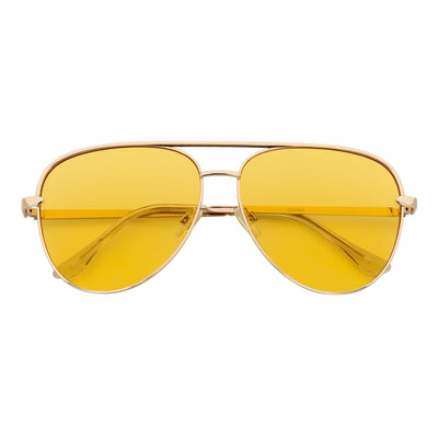 KEY - Oversize Large Flat Lens Metal Aviator Sunglasses Gold Yellow Lens