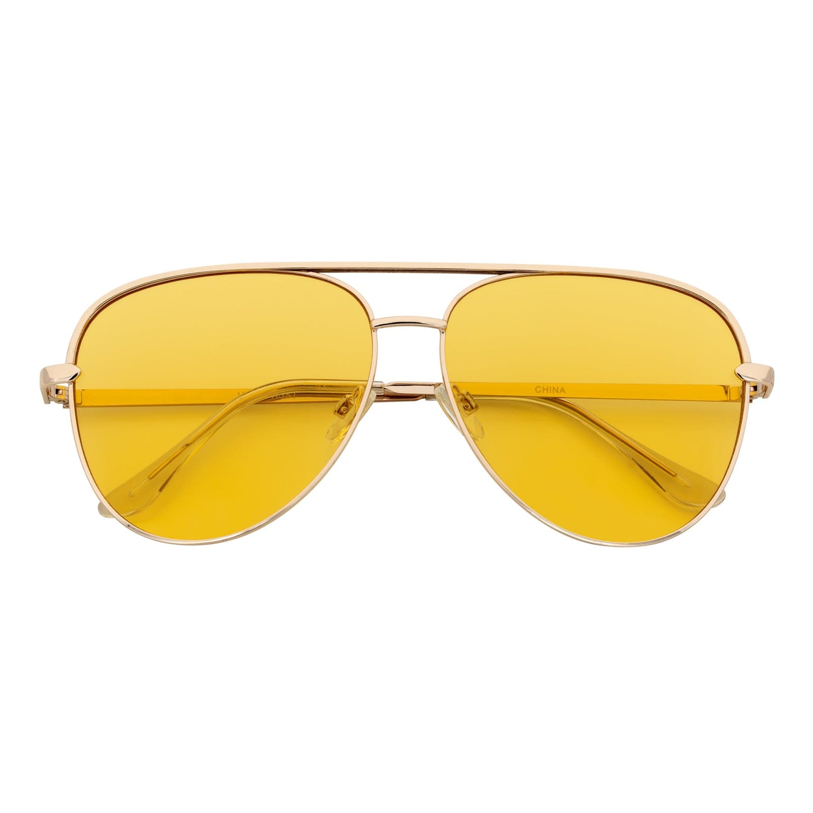 KEY - Oversize Large Flat Lens Metal Aviator Sunglasses Gold Yellow Lens