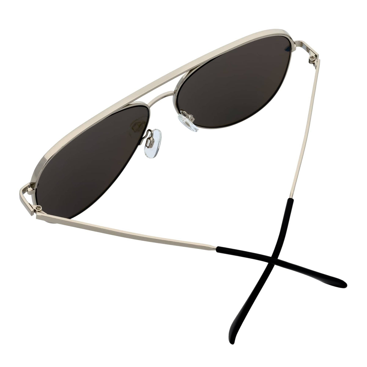 KEY - Oversize Large Flat Lens Metal Aviator Sunglasses Silver Ice Blue Mirror