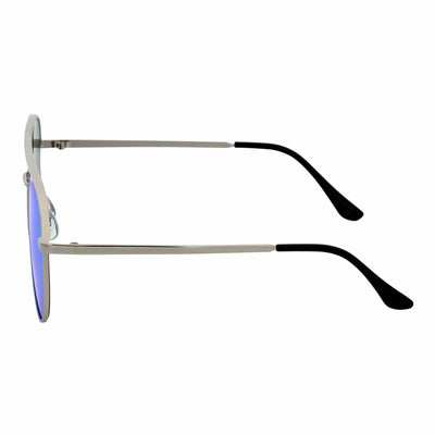 KEY - Oversize Large Flat Lens Metal Aviator Sunglasses Silver Ice Blue Mirror