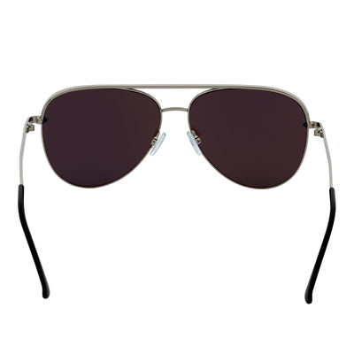 KEY - Oversize Large Flat Lens Metal Aviator Sunglasses Silver Ice Blue Mirror - Morspecs M1040-10