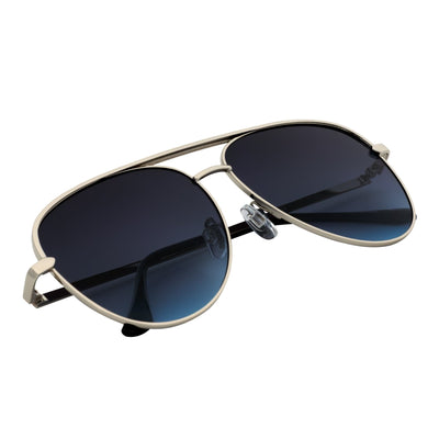 KEY - Oversize Flat Lens Metal Aviator Sunglasses Silver Lavender Blue