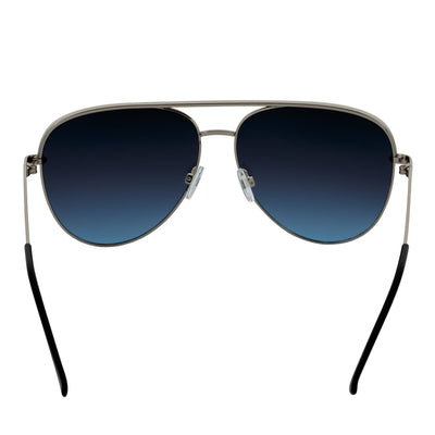 KEY - Oversize Flat Lens Metal Aviator Sunglasses Silver Lavender Blue