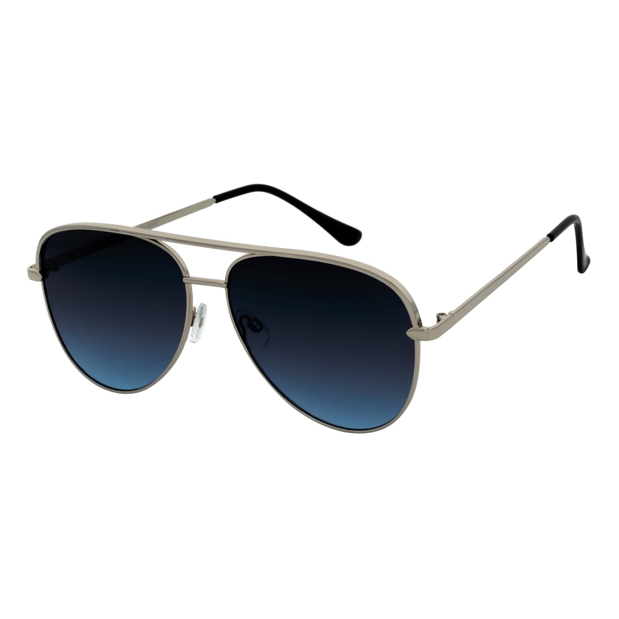 KEY - Oversize Flat Lens Metal Aviator Sunglasses Silver Lavender Blue