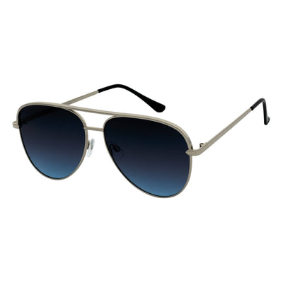 KEY - Oversize Flat Lens Metal Aviator Sunglasses Silver Lavender Blue