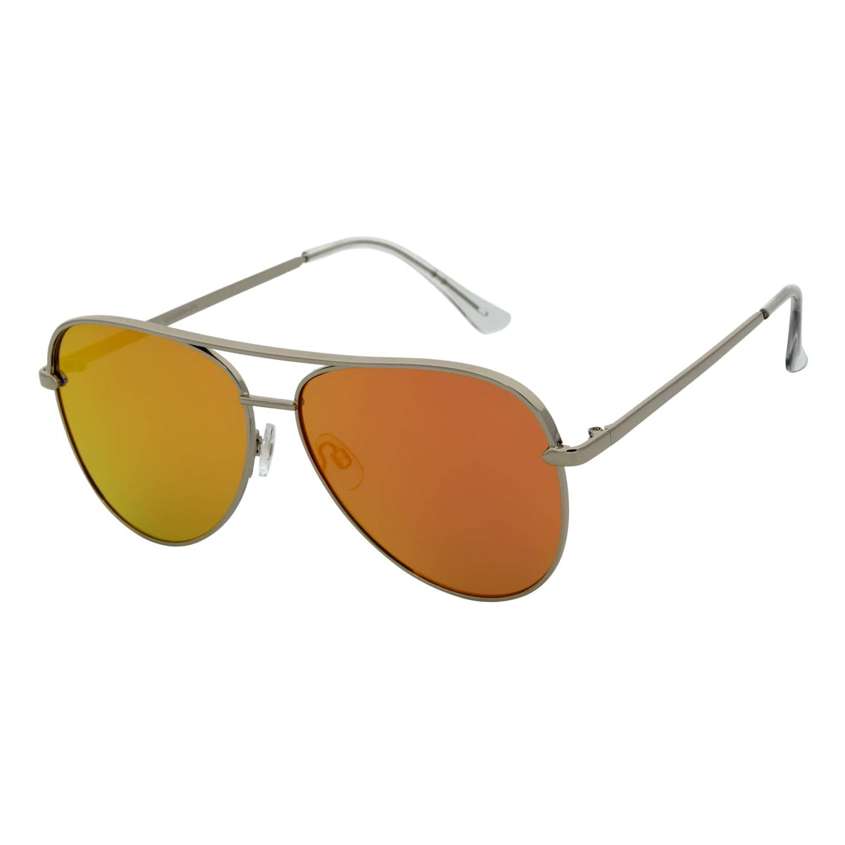 KEY - Oversize Large Flat Lens Metal Aviator Sunglasses Silver Orange Mirror