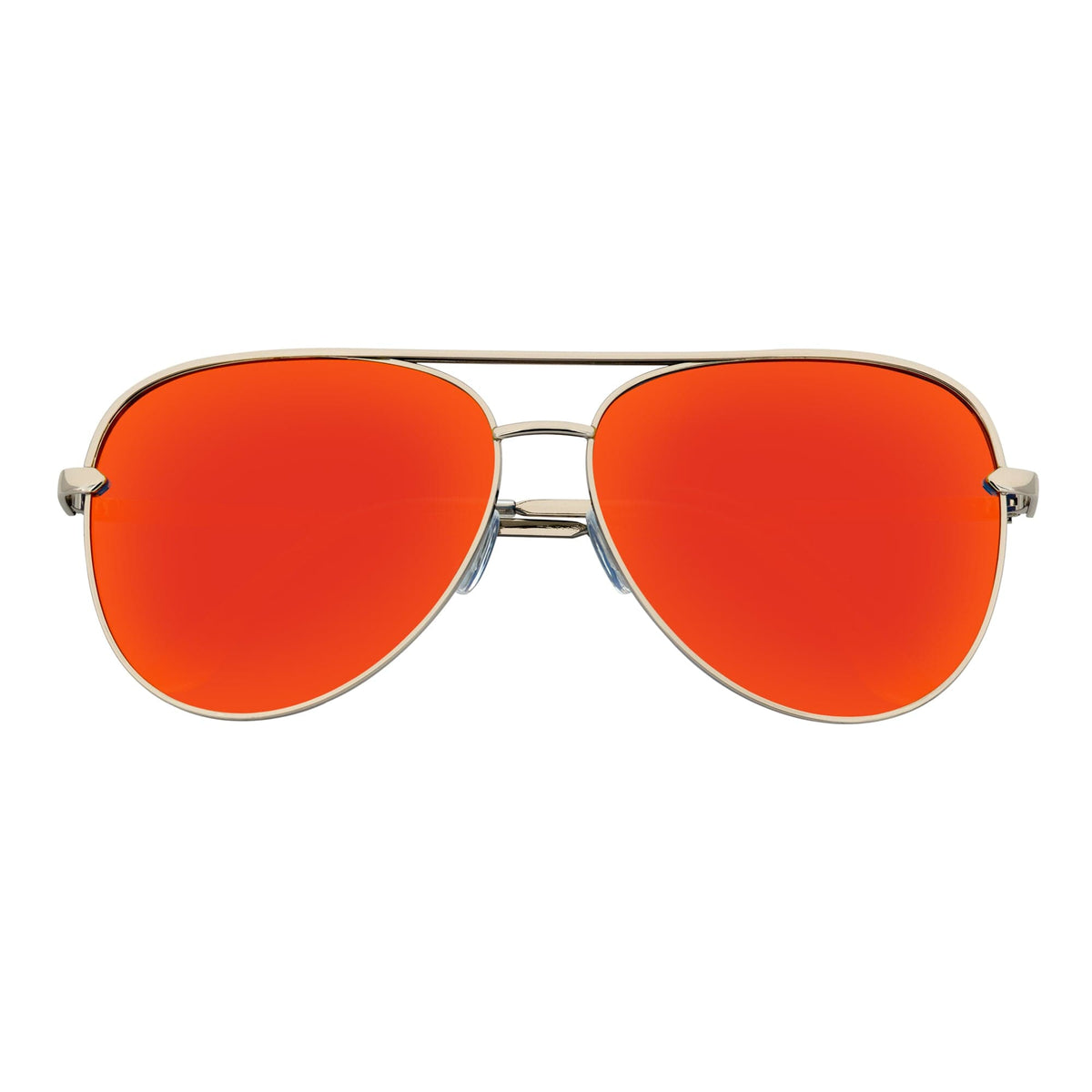 KEY - Oversize Large Flat Lens Metal Aviator Sunglasses Silver Orange Mirror