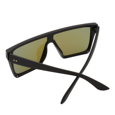 LAZER - Modern Flat Top Rectangle Sunglasses Soft Matte Black Blue Mirror - MorspecsM1037-4