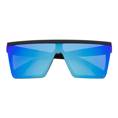 LAZER - Modern Flat Top Rectangle Sunglasses Soft Matte Black Blue Mirror