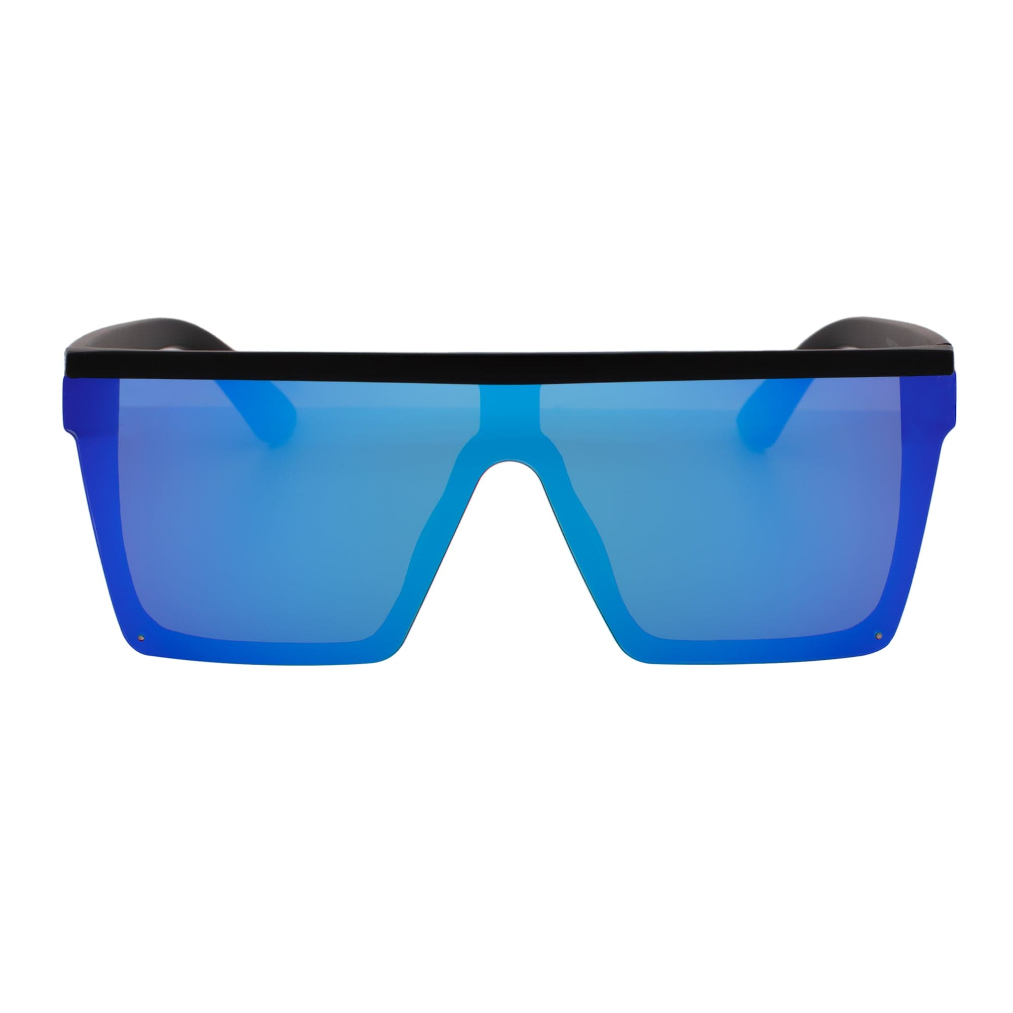 LAZER - Modern Flat Top Rectangle Sunglasses Soft Matte Black Blue Mirror - MorspecsM1037-4