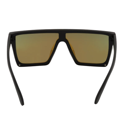 LAZER - Modern Flat Top Rectangle Sunglasses Soft Matte Black Blue Mirror - MorspecsM1037-4