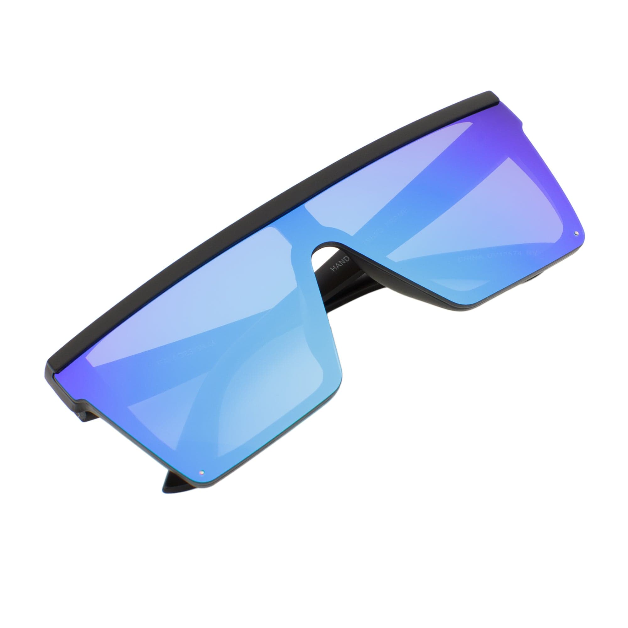 LAZER - Modern Flat Top Rectangle Sunglasses Soft Matte Black Blue Mirror - MorspecsM1037-4