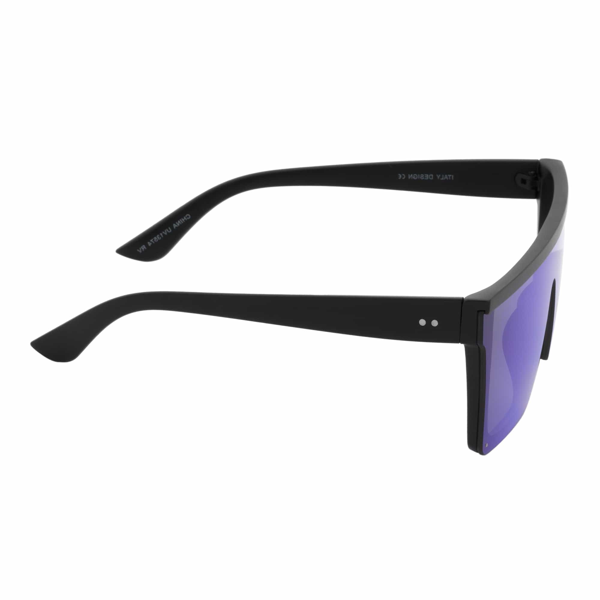 LAZER - Modern Flat Top Rectangle Sunglasses Soft Matte Black Blue Mirror - MorspecsM1037-4