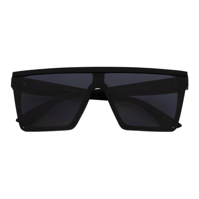 LAZER - Modern Flat Top Rimless Rectangle Sunglasses Soft Matte Black Dark Smoke