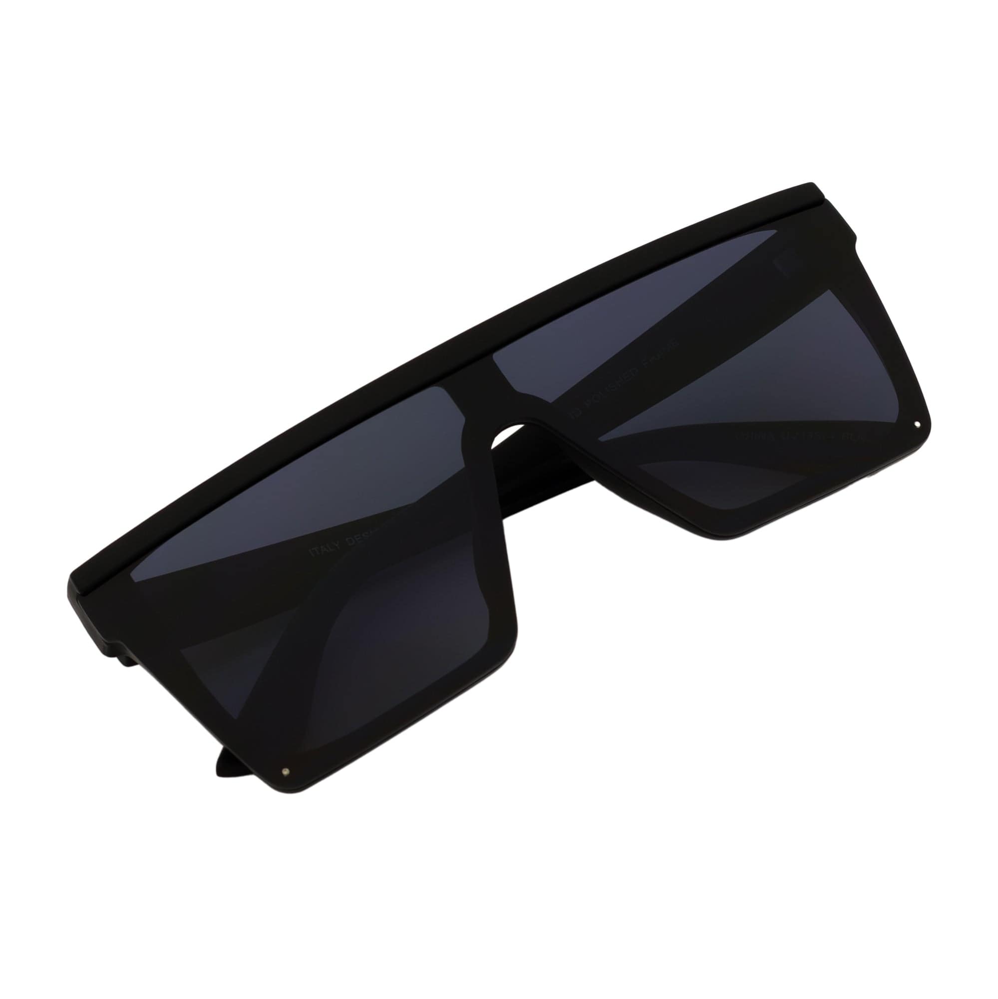 LAZER - Modern Flat Top Rimless Rectangle Sunglasses Soft Matte Black Dark Smoke