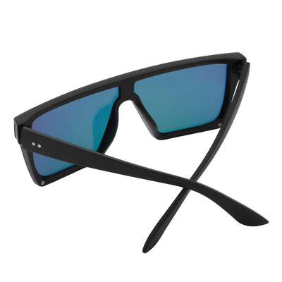 LAZER - Modern Flat Top Rectangle Sunglasses Soft Matte Black Orange Mirror