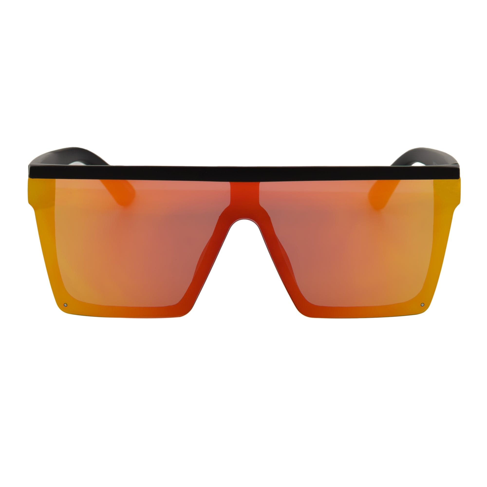 LAZER - Modern Flat Top Rectangle Sunglasses Soft Matte Black Orange Mirror