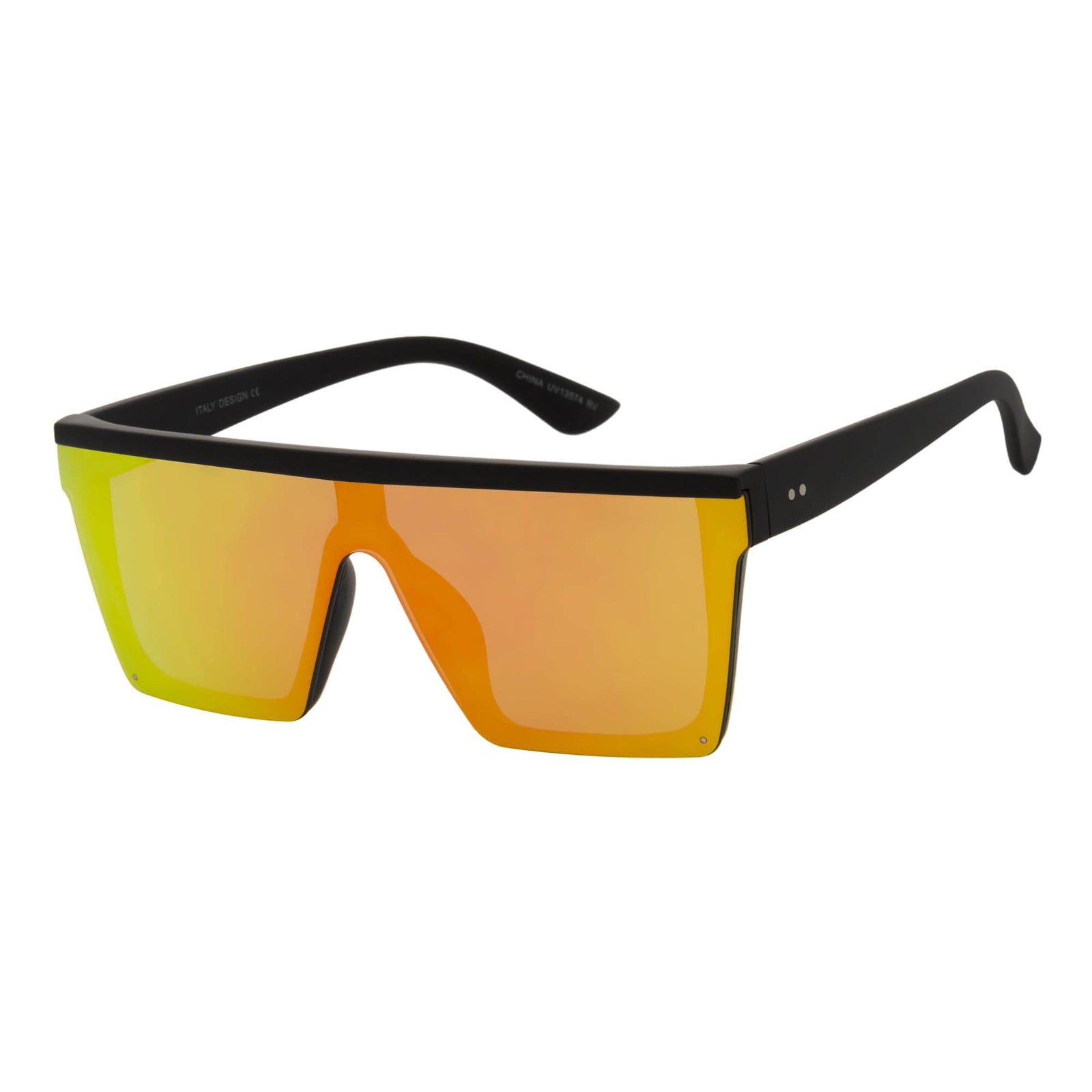 LAZER - Modern Flat Top Rectangle Sunglasses Soft Matte Black Orange Mirror