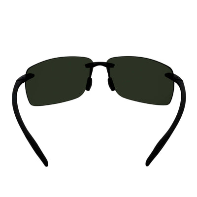 MAUI - Rimless TR90 Thin Sports Wrap Sunglasses Matte Black Green Polarized