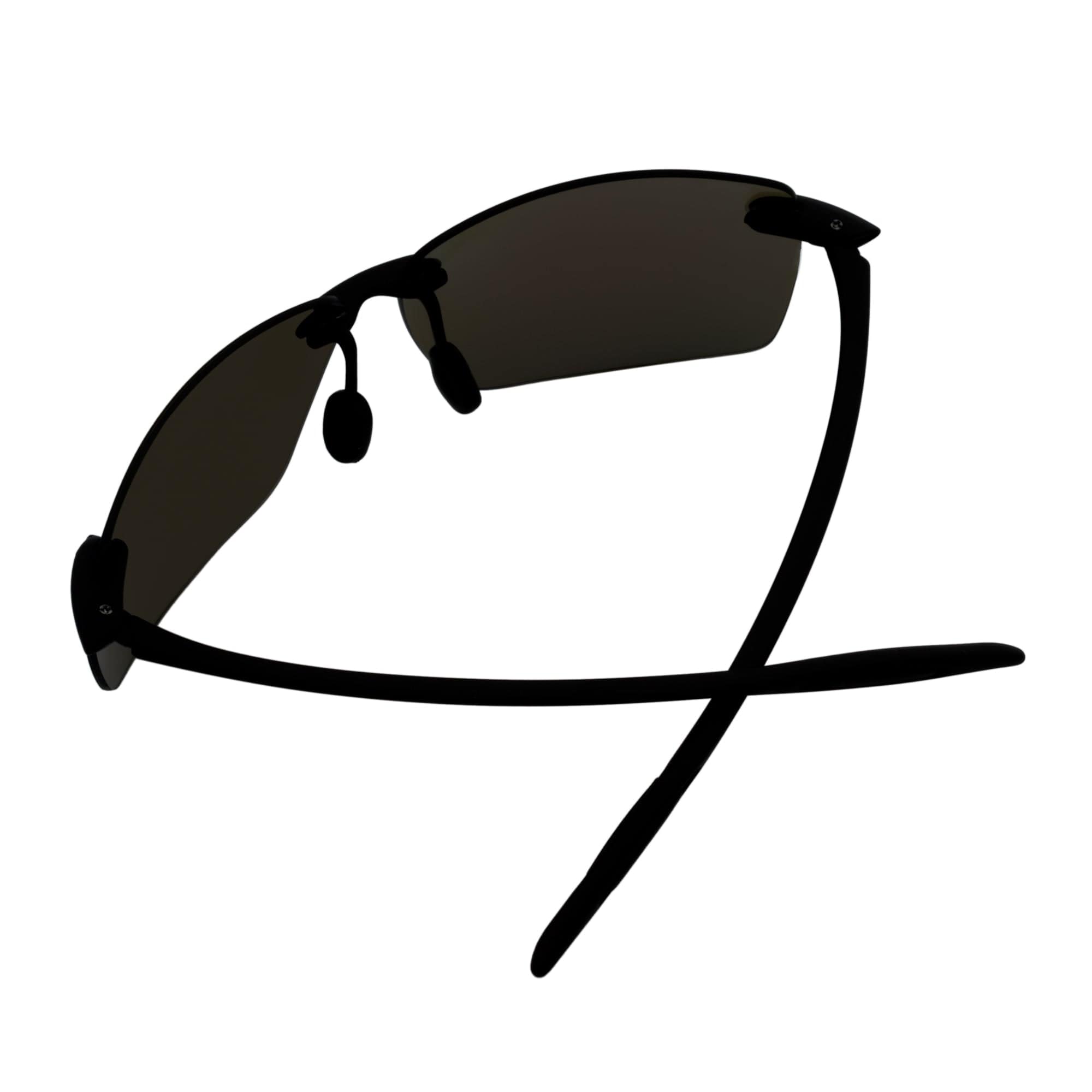 MAUI - Rimless TR90 Thin Sports Wrap Sunglasses Black Orange Mirror Polarized
