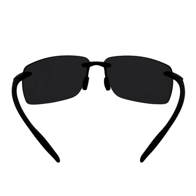 MAUI - Rimless TR90 Thin Sports Wrap Sunglasses Black Silver Mirror Polarized