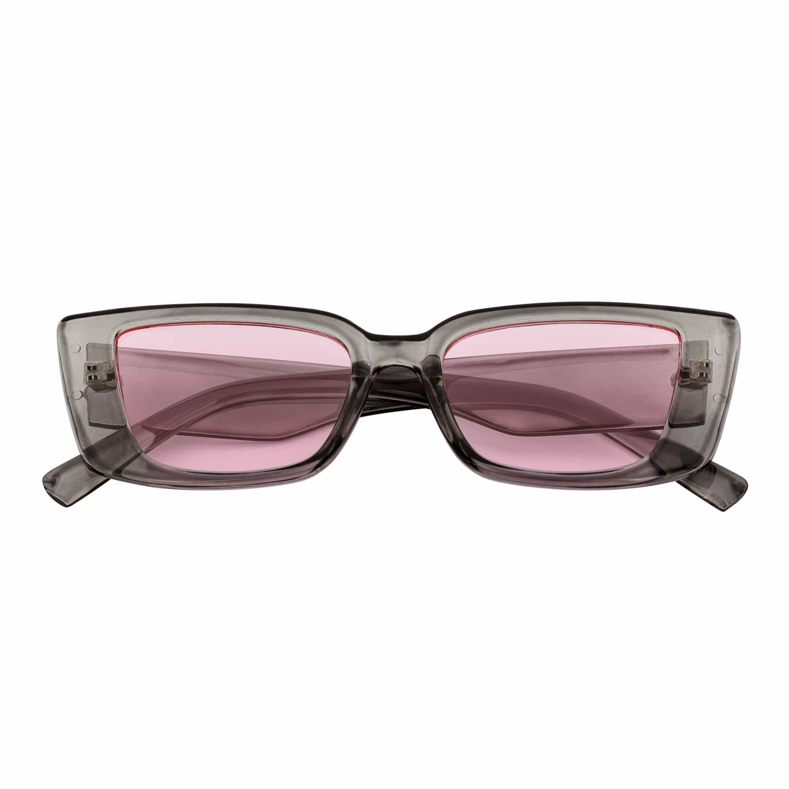 MODCAT - Small Cat Eye Rectangle Sunglasses 90s Fashion Clear Gray Pink - MorspecsM1096-2