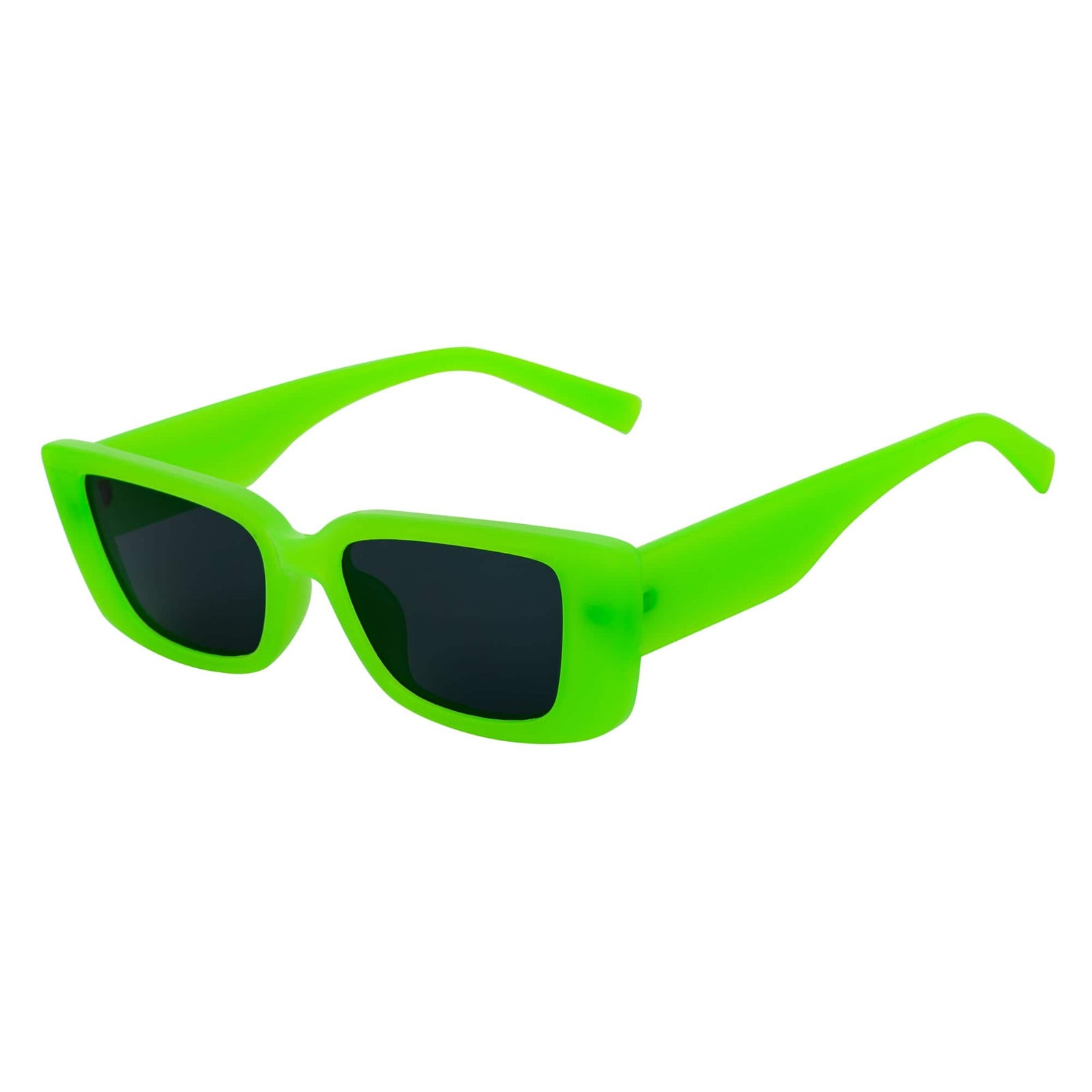 MODCAT - Small Cat Eye Rectangle Sunglasses 90s Fashion Neon Green Smoke