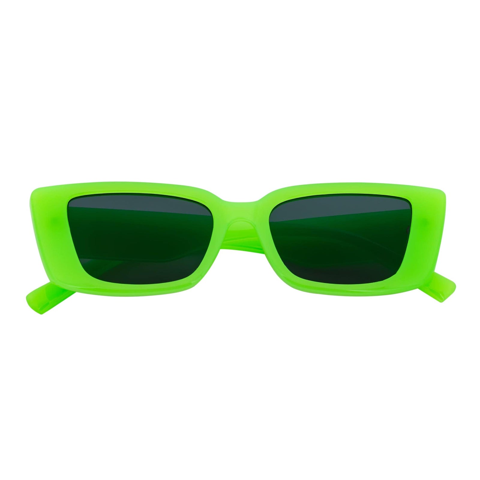 MODCAT - Small Cat Eye Rectangle Sunglasses 90s Fashion Neon Green Smoke