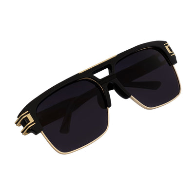MONARCH - Square Semi - Rimless Two - Tone Metal Accent Black Gold Lavender Fade